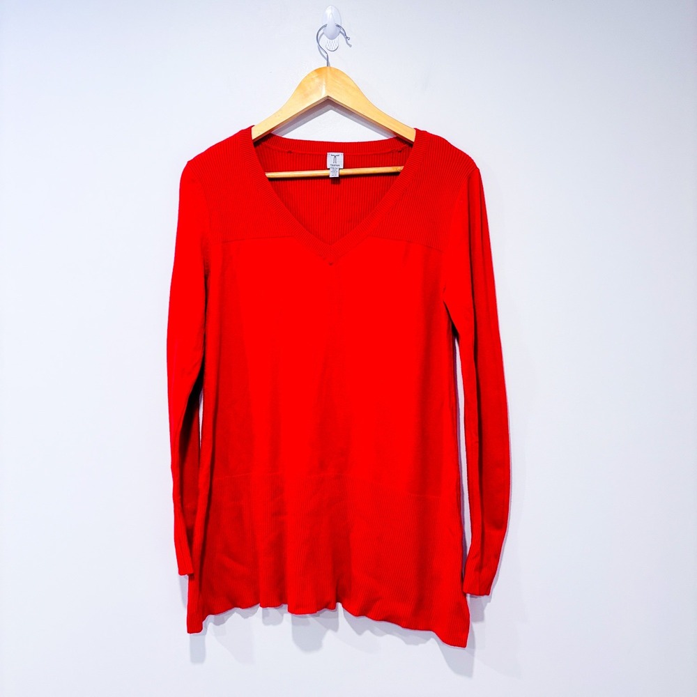 TRISTAN Red V-neck knit sweater | Minimalist cozy | Medium